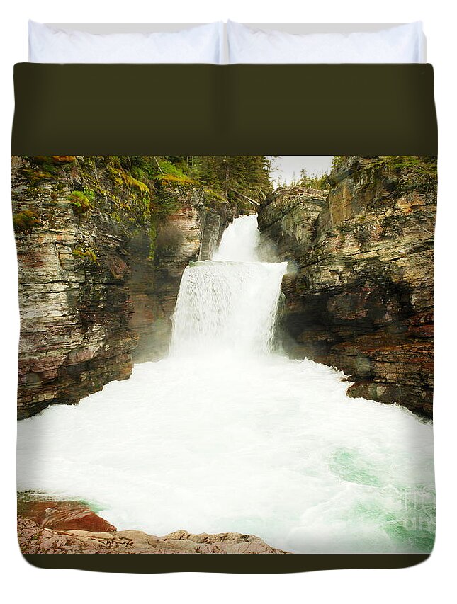 Water Duvet Cover featuring the photograph St Mary Falls Glacier National Park by Jeff Swan