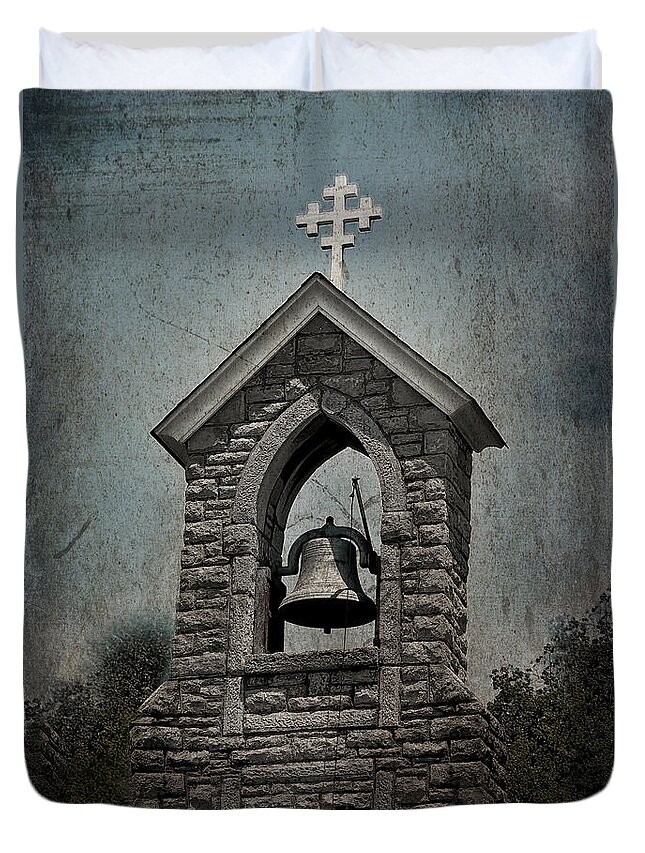 Saintmary Duvet Cover featuring the photograph St Mary Magdalene-Aqua-Aged by Lesa Fine