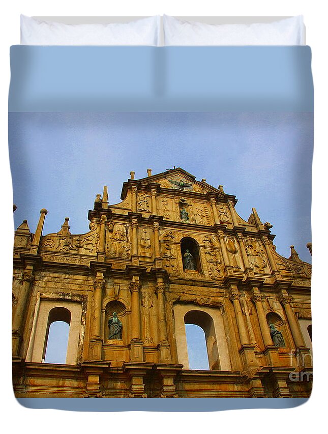 Saint Duvet Cover featuring the photograph St. Paul Church in Macao by Amanda Mohler