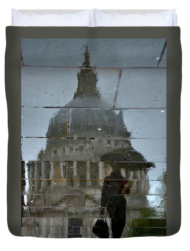 Tranquility Duvet Cover featuring the photograph St Pauls Reflected In The Rain by Adam Lister