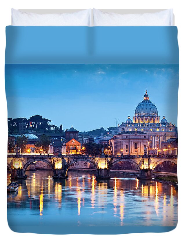 Arch Duvet Cover featuring the photograph St Peters Basilica And Pont Santangelo by Richard I'anson
