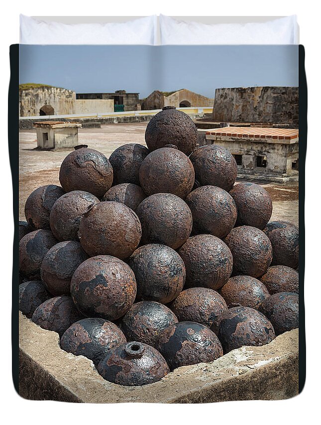 Artillery Duvet Cover featuring the photograph Stack Of Cannon Balls At Castillo San Felipe Del Morro by Bryan Mullennix