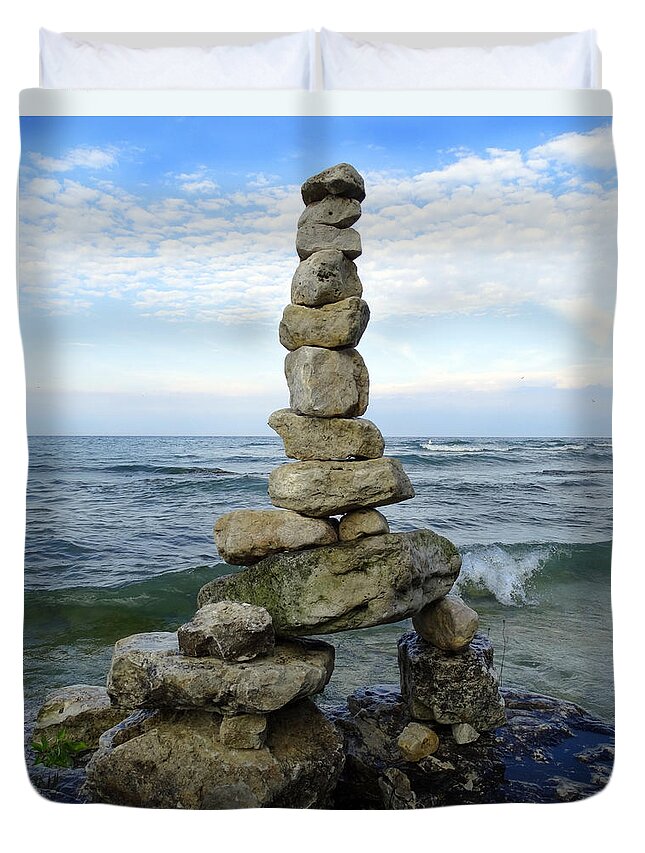 Stacked Stones Duvet Cover featuring the photograph Stacked Stones by David T Wilkinson