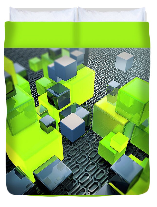 3 D Duvet Cover featuring the photograph Stacks Of Building Blocks On Top by Ikon Images