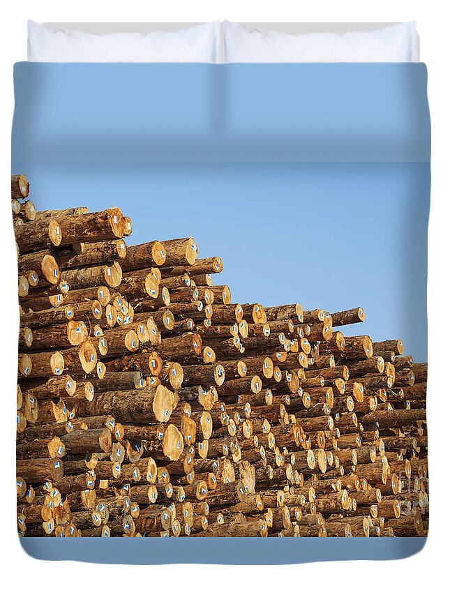 Construction Material Duvet Cover featuring the photograph Stacks Of Logs by Bryan Mullennix