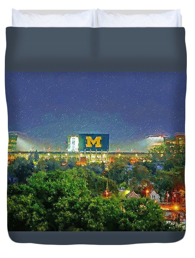 Fineartamerica Duvet Cover featuring the painting Stadium at Night by John Farr