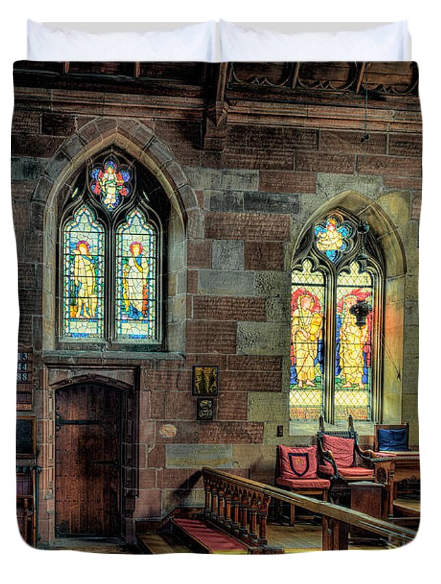 St Deiniols Church Duvet Cover featuring the photograph Stained Glass by Adrian Evans