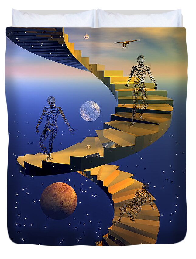 Bryce Duvet Cover featuring the digital art Stairway to imagination by Claude McCoy