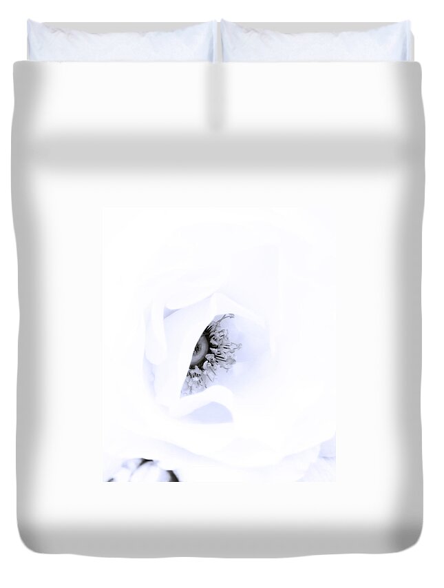 Rose Duvet Cover featuring the photograph Stamens in Blue by Spikey Mouse Photography