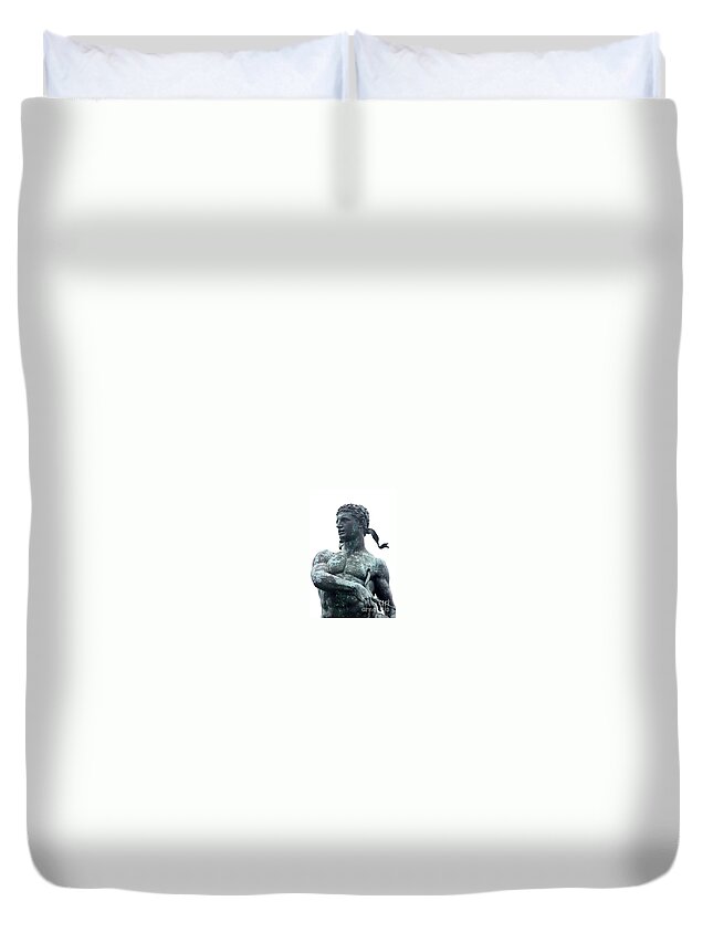 Metal Duvet Cover featuring the photograph Standing Man Statue at Fort Mchenry by Cynthia Snyder