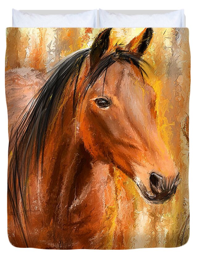 Bay Horse Paintings Duvet Cover featuring the painting Standing Regally- Bay Horse Paintings by Lourry Legarde