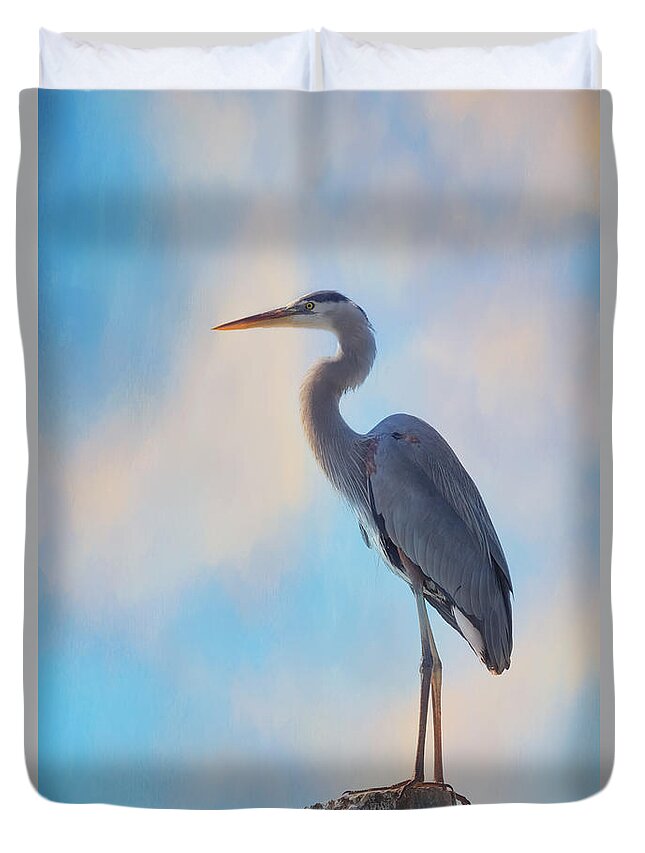Great Blue Heron Duvet Cover featuring the photograph Standing Tall by Kim Hojnacki
