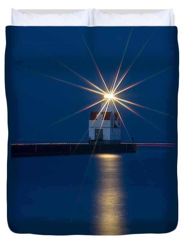 Lighthouse Duvet Cover featuring the photograph Star Bright by Bill Pevlor