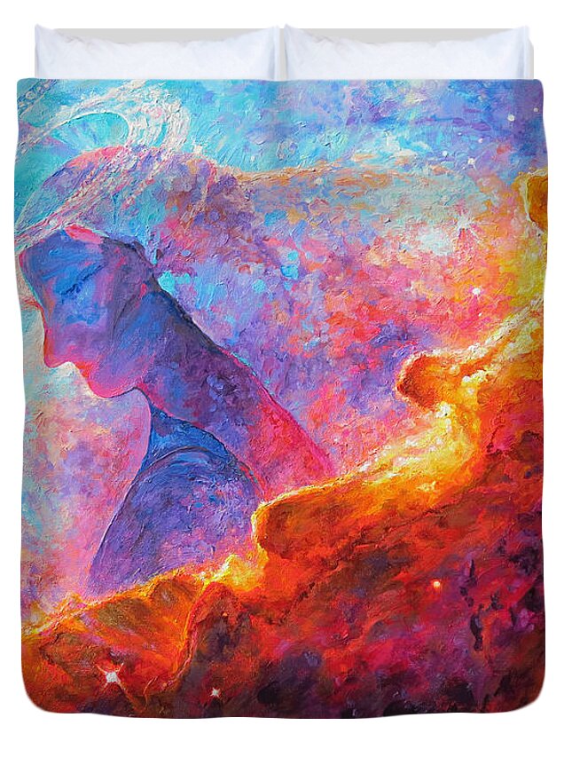 Star Dust Angel Duvet Cover featuring the painting Star Dust Angel by Julie Turner