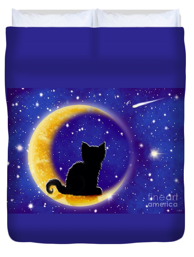 Cat Duvet Cover featuring the painting Star Gazing Cat by Nick Gustafson