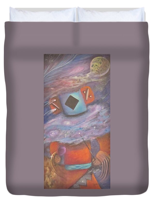 Kachina Duvet Cover featuring the painting Star Kachina by Sherry Strong