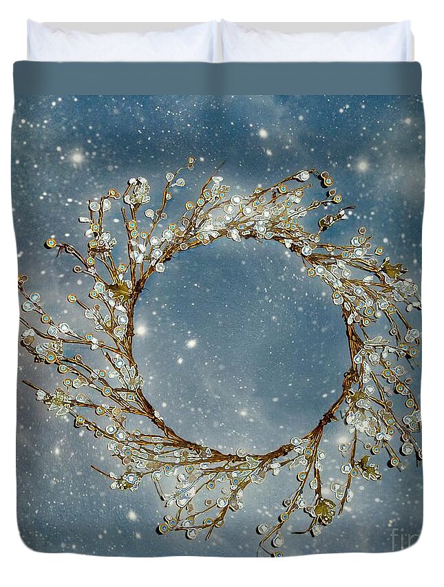 Wreath Duvet Cover featuring the painting Stardust and Pearls by RC DeWinter