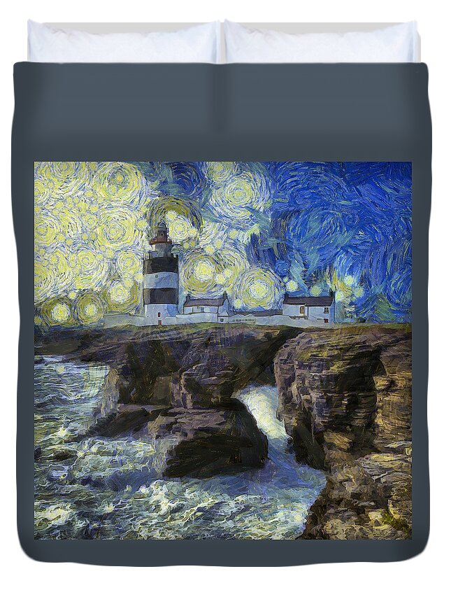 Hook Duvet Cover featuring the photograph Starry Hook Head Lighthouse by Nigel R Bell
