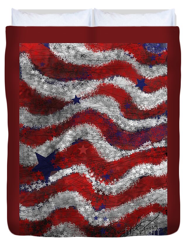 Flag Duvet Cover featuring the painting Starry Stripes by Carol Jacobs