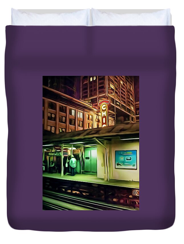 Chicago Duvet Cover featuring the digital art State and Lake by Scott Norris