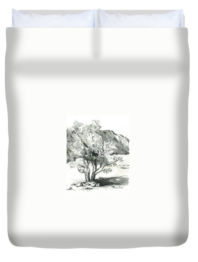Mountains Duvet Cover featuring the painting Graceful Smoketree by Maria Hunt