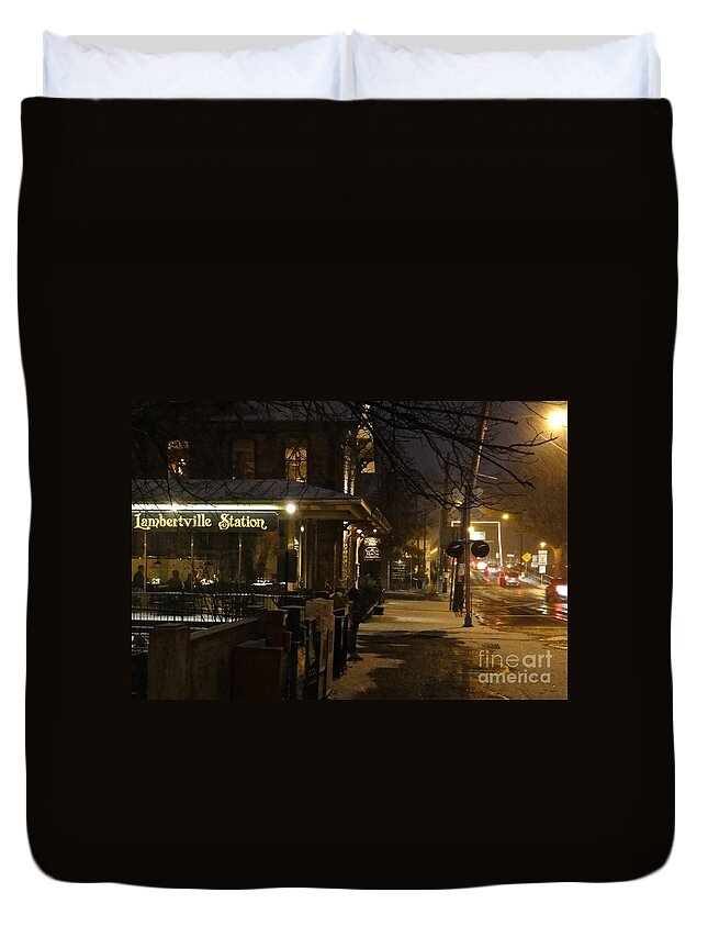 Lambertville Station Duvet Cover featuring the photograph Station in Snow by Christopher Plummer