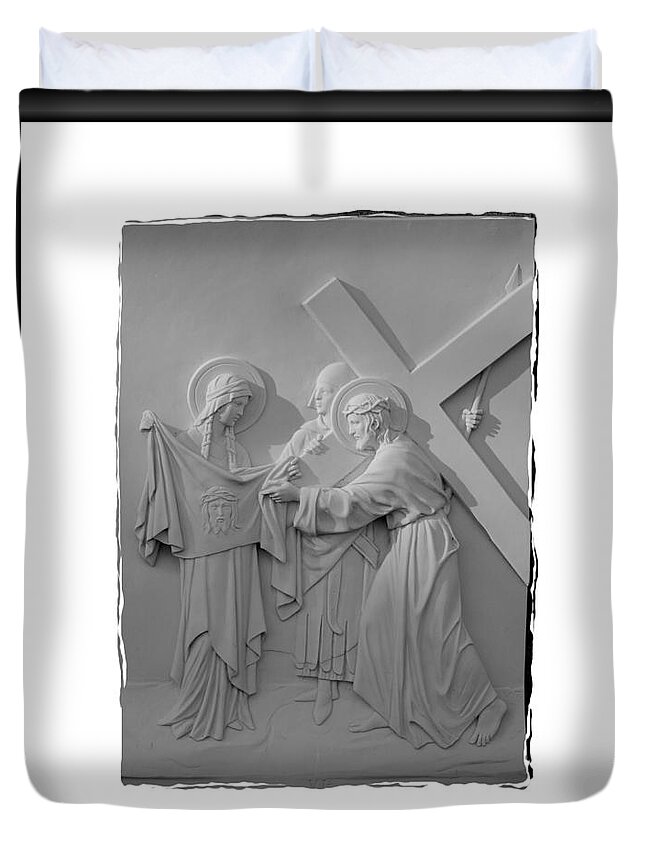 Stations Of The Cross Duvet Cover featuring the photograph Station V I by Sharon Elliott