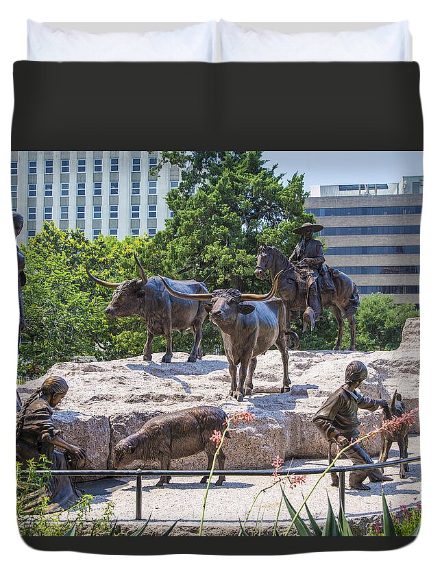 Austin Duvet Cover featuring the photograph Statue at the Capital in Austin TX by John McGraw
