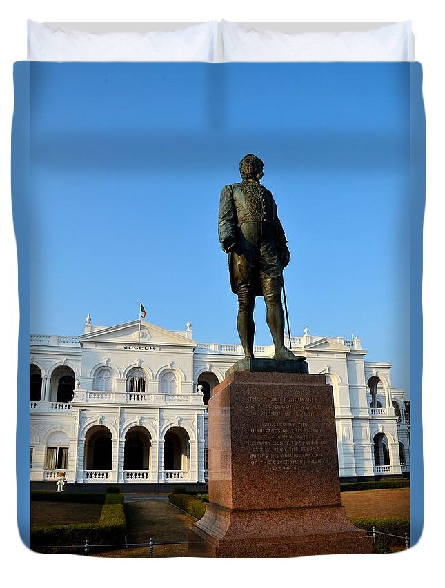 Statue Duvet Cover featuring the photograph Statue of Gregory outside National Museum Colombo Sri Lanka by Imran Ahmed