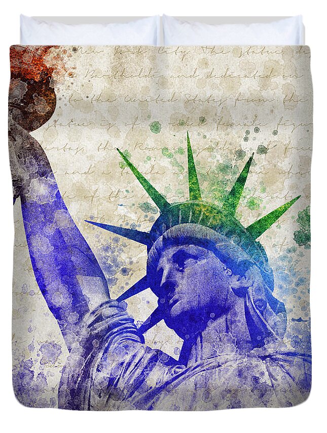 Statue Of Liberty Duvet Cover featuring the digital art Statue of Liberty by Aged Pixel
