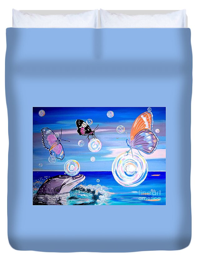 Ocean Duvet Cover featuring the painting Stay and Play by Phyllis Kaltenbach