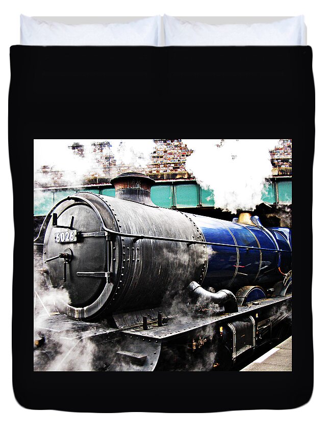 Vintage Duvet Cover featuring the photograph Steam train under the railway bridge by Tom Conway