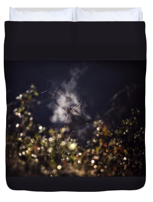 Bull Elk Duvet Cover featuring the photograph Steaming Bull Elk with Iris Flare by Michael Dougherty