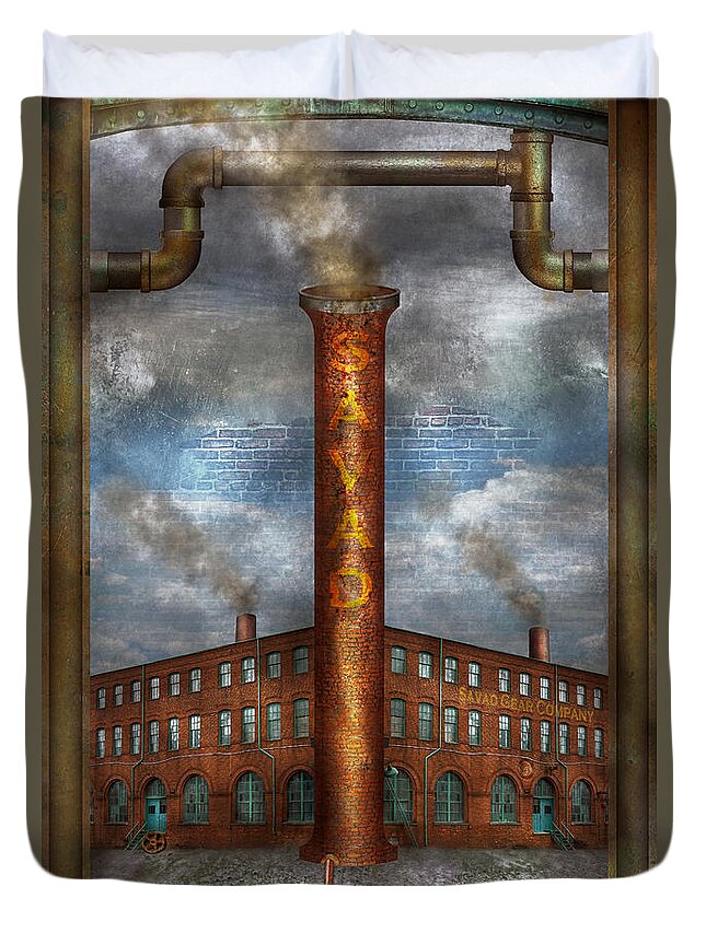Self Duvet Cover featuring the photograph Steampunk - Alphabet - I is for Industry by Mike Savad