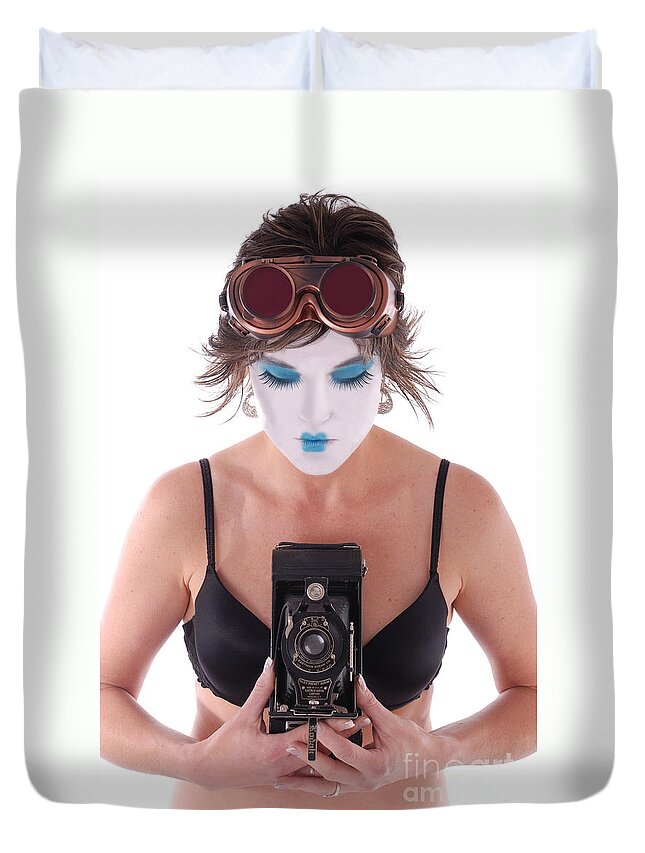Steampunk Duvet Cover featuring the photograph Steampunk Geisha Photographer II by Jt PhotoDesign