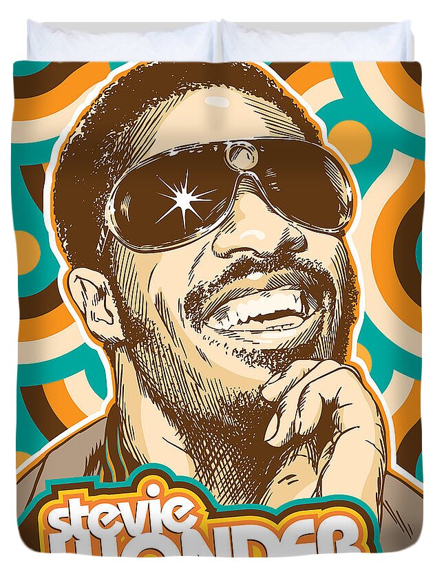 Superstition Duvet Cover featuring the digital art Stevie Wonder Pop Art by Jim Zahniser