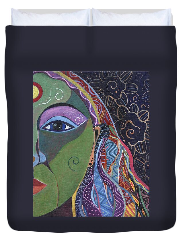 Woman Duvet Cover featuring the painting Still A Mystery 5 by Helena Tiainen