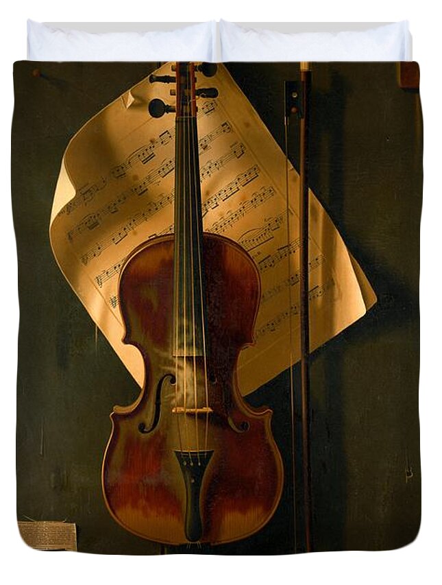 Still Life Duvet Cover featuring the photograph Still Life with Violin by Padre Art