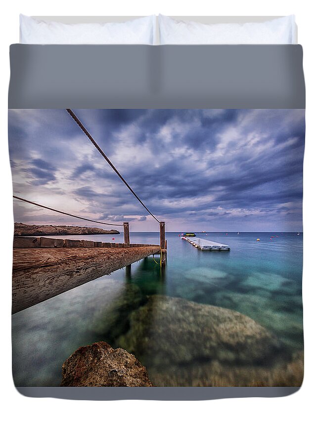 Sunset Duvet Cover featuring the photograph Stillness by Stelios Kleanthous