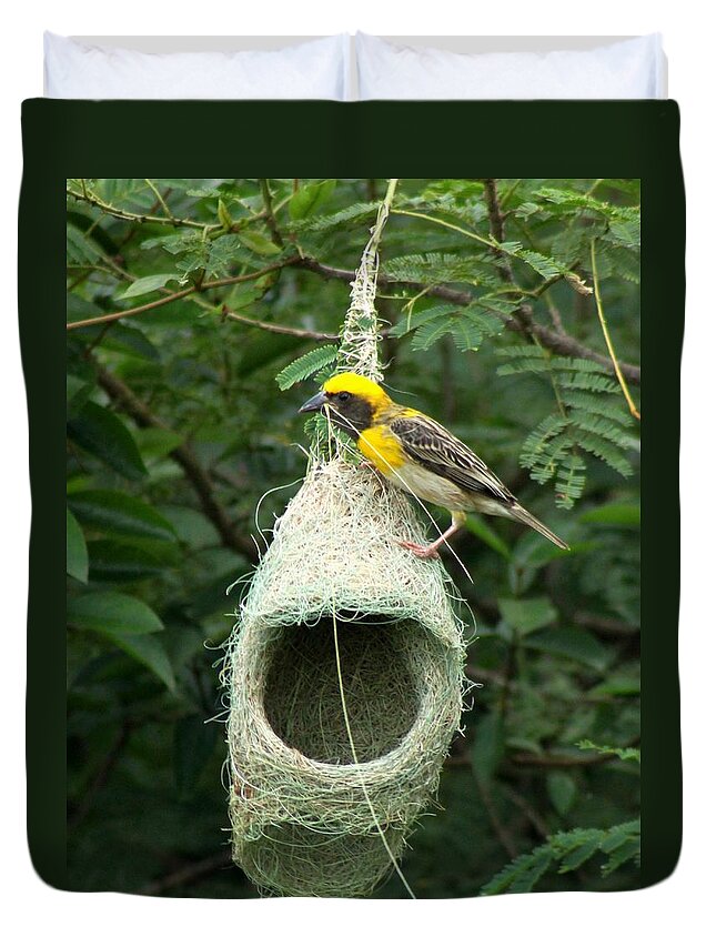 Weaver Bird Duvet Cover featuring the photograph Stitch in Time by Ramabhadran Thirupattur
