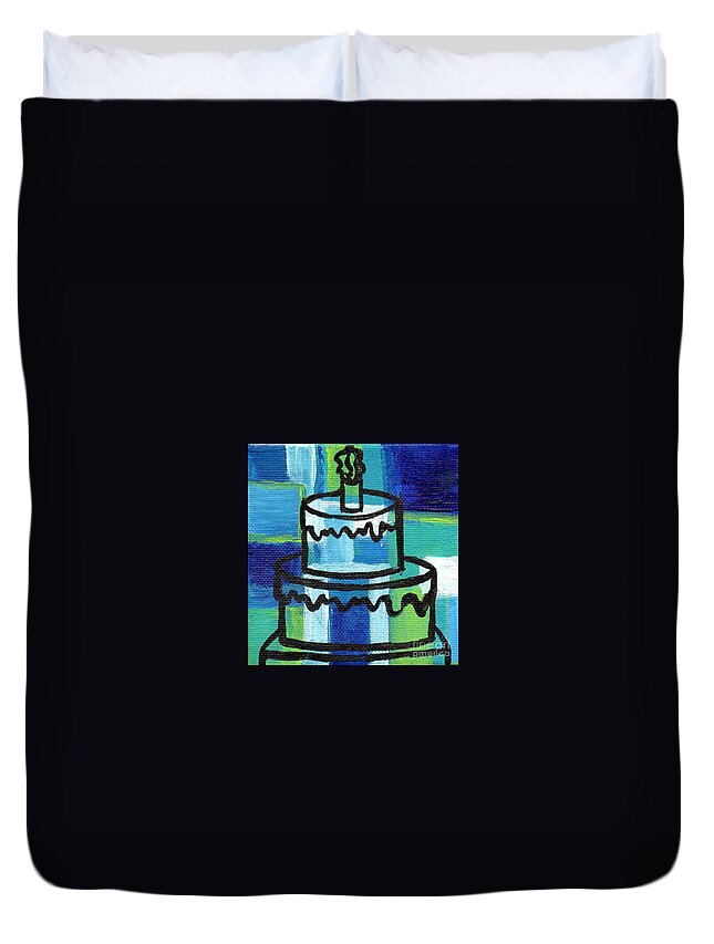 Stl250 Duvet Cover featuring the painting STL250 Birthday Cake Blue and Green Small Abstract by Genevieve Esson