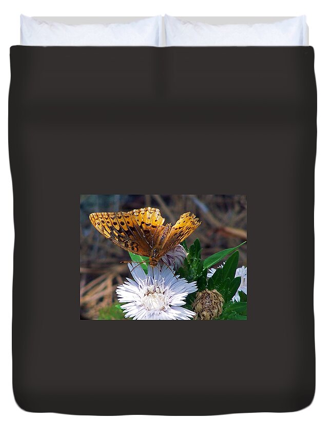 Insects Duvet Cover featuring the photograph Stokesia's Visitor by Jennifer Robin