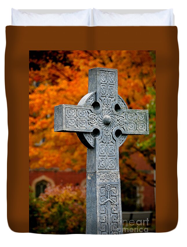 Autumn Duvet Cover featuring the photograph Stone Cross Duquesne University by Amy Cicconi