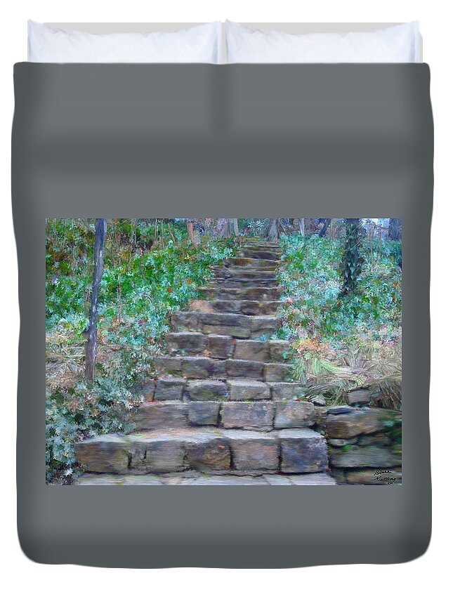 Stairs Duvet Cover featuring the painting Stone Stairs in the Park by Bruce Nutting
