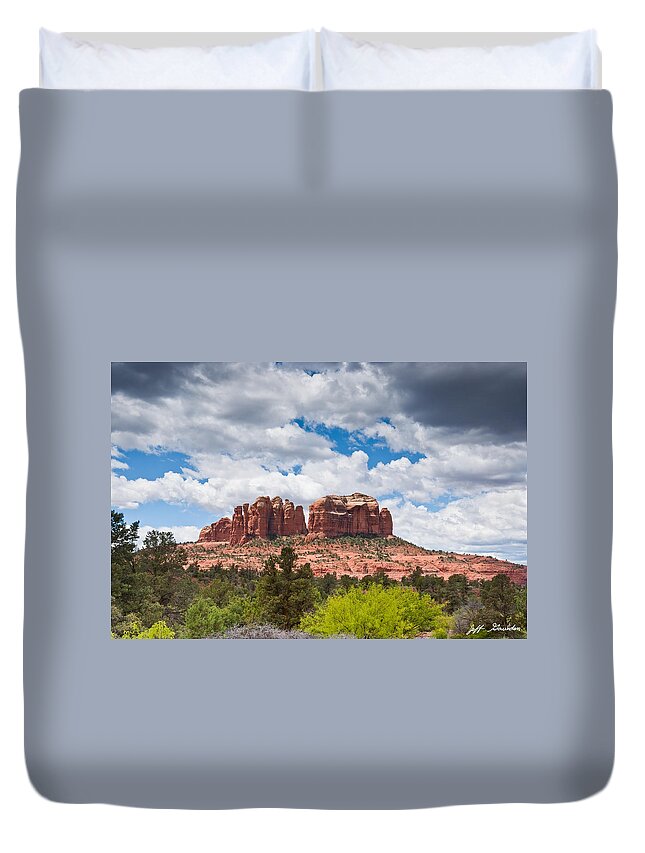 Arizona Duvet Cover featuring the photograph Storm Clouds Over Cathedral Rocks by Jeff Goulden