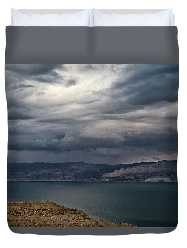 Tranquility Duvet Cover featuring the photograph Storm Clouds Over Dead Sea by Avi Morag Photography