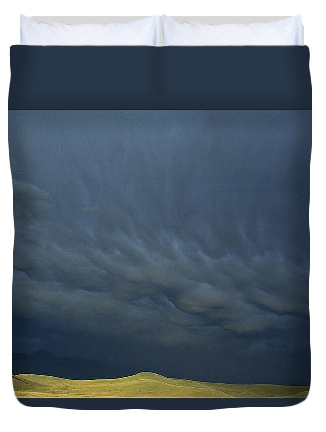 Feb0514 Duvet Cover featuring the photograph Storm Clouds Over Grasslands Np Canada by Gerry Ellis