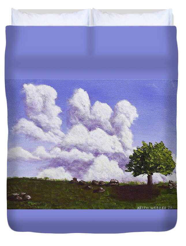Maine Duvet Cover featuring the painting Storm Clouds Over Maine Blueberry Field by Keith Webber Jr
