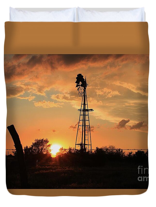 Windmill Duvet Cover featuring the photograph Storm Cloud's with Windmill Sillhouette by Robert D Brozek
