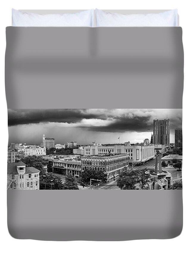 San Duvet Cover featuring the photograph Storm over San Antonio Texas Skyline by Silvio Ligutti
